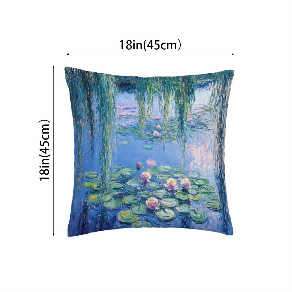 TEMU 1 pièce Taie d'oreiller imprimée double face - Art Nymphéas de , Housse de coussin de peinture avec fermeture éclair, coussin, Décoration