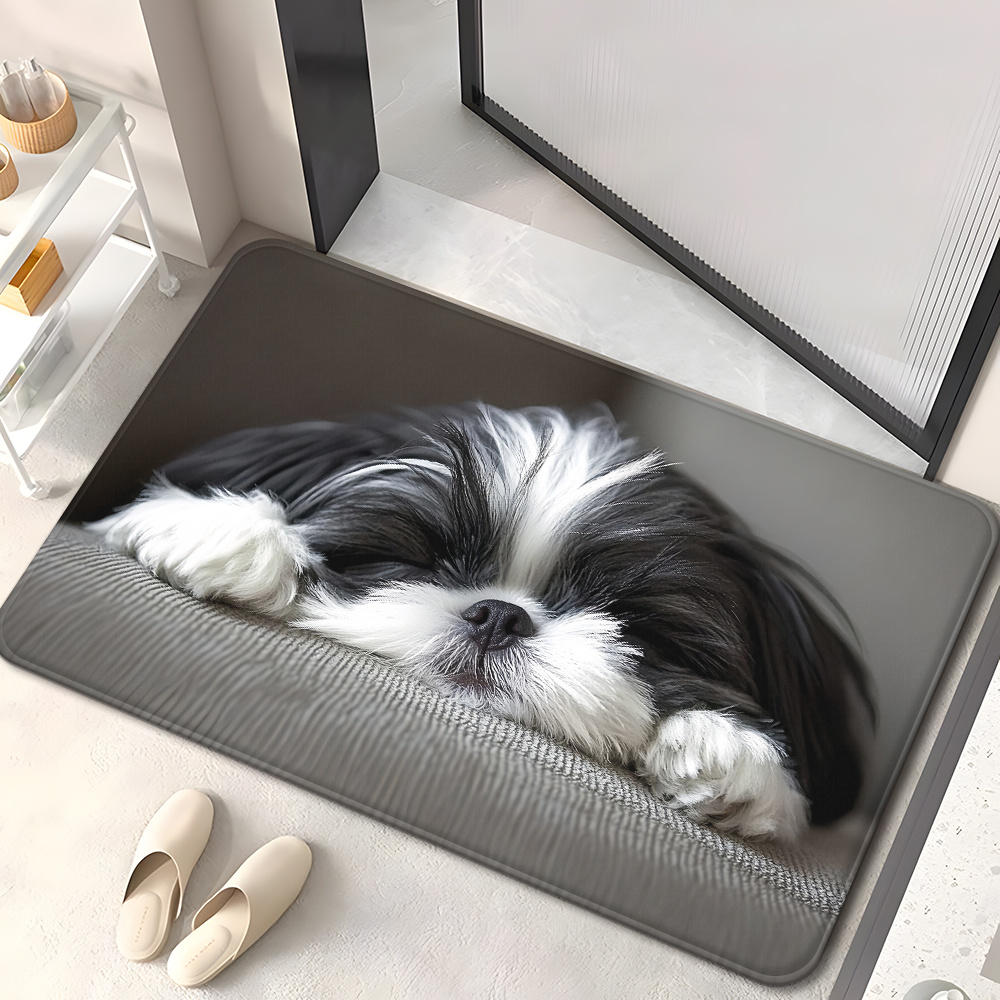 TEMU Paillasson Shih Tzu - Tapis Imprimé en Flanelle Douce et Antidérapante, Idéal pour l'Extérieur, Lavable en Machine, Pliable et en Fibre de