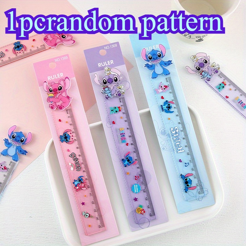 TEMU 1pc/3pcs Of Fun Cartoon Stitch Series Rulers, Featuring A Cute Cartoon Design For Stationery, Straight Rulers, And Drawing Rulers, Making Them