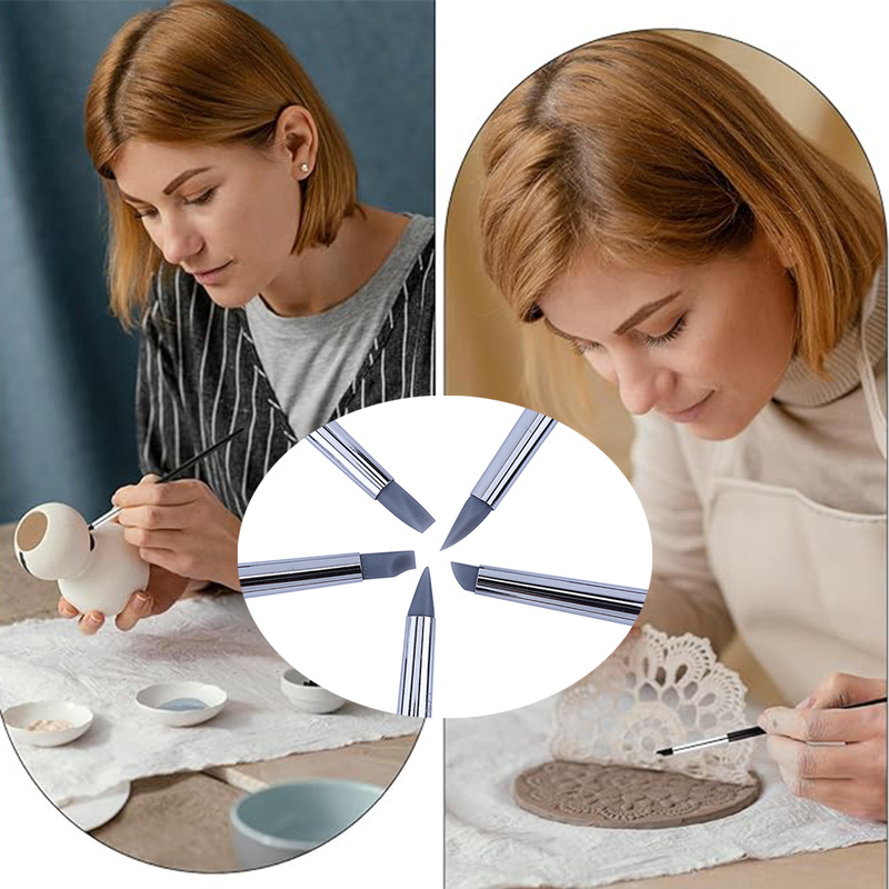 5-Piece Silicone Clay Sculpting Tools Set - Rubber Tip Pottery & Sculpture Carving Pens