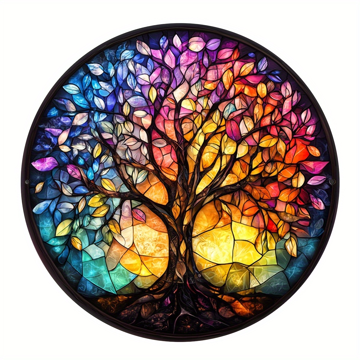 TEMU 2d Flat, Colorful Tree Of Life Acrylic Suncatcher - Vibrant Stained Round Hanging Sign, Wall And Window Decoration, Suitable For Home, Garden,
