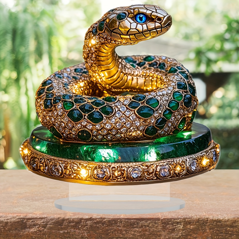 

2d Flat Bohemian Emerald Green Acrylic Snake , Multi-functional Tabletop Decor, Ideal For Bedroom, Living Room, And Windowsill Display, Unique Gift Idea