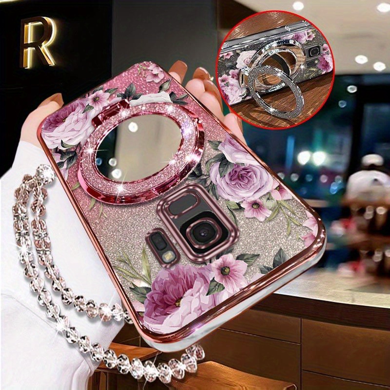 TEMU Phone Case - S9 Phone Cases Fragrant Flowers Bracket And Transparent Bead Bracelet Pattern Comfortable Feel Case Suitable For S9 With Durable