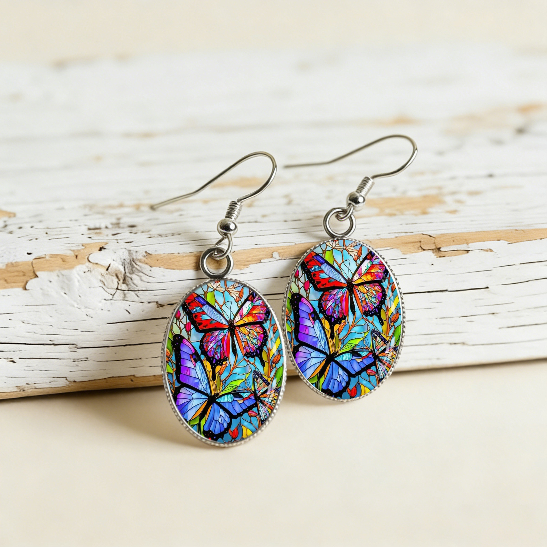 TEMU Vibrant Stained Glass Earrings, & Stainless Steel Animal Jewelry, Great Holiday, Birthday, Gifts For