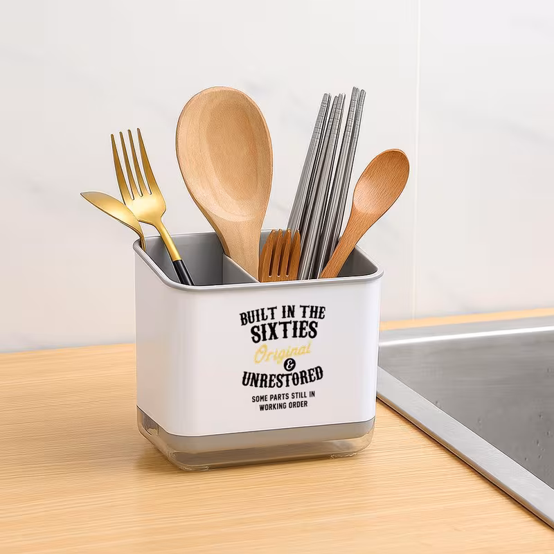 print kitchen utensil organizer cute utensil holder with spatula slot spoon fork compartments durable plastic countertop storage for farmhouse sink space saving black white utensil organizer for spoons knives spatulas Product details 3