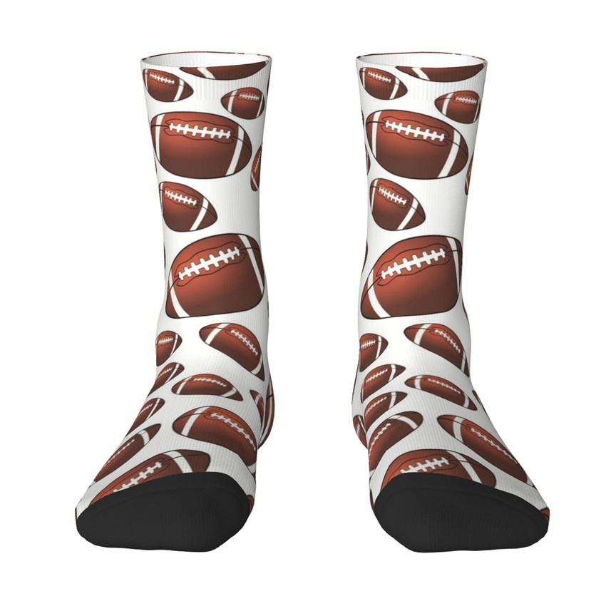 TEMU A Pair Of Unisex Outdoor Sports Socks, Featuring A Dynamic Pattern Of American Footballs, Machine Washable, Suitable For Outdoor Sports