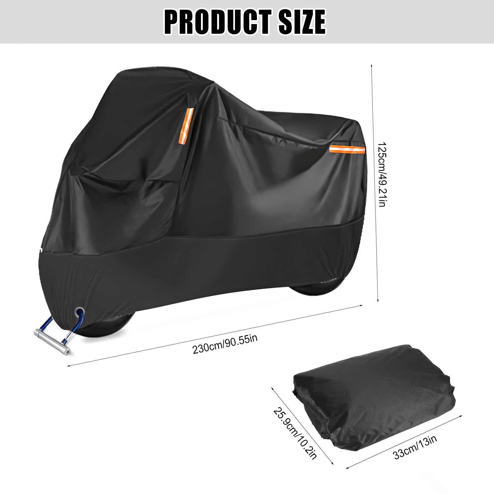 Motorcycle Cover For Outdoor And Indoor Use, Motorbike Scooter Cover With 4 Reflective Strips And 2 Lock Holes, 2 Fixed Buckles And 1 Storage Bag