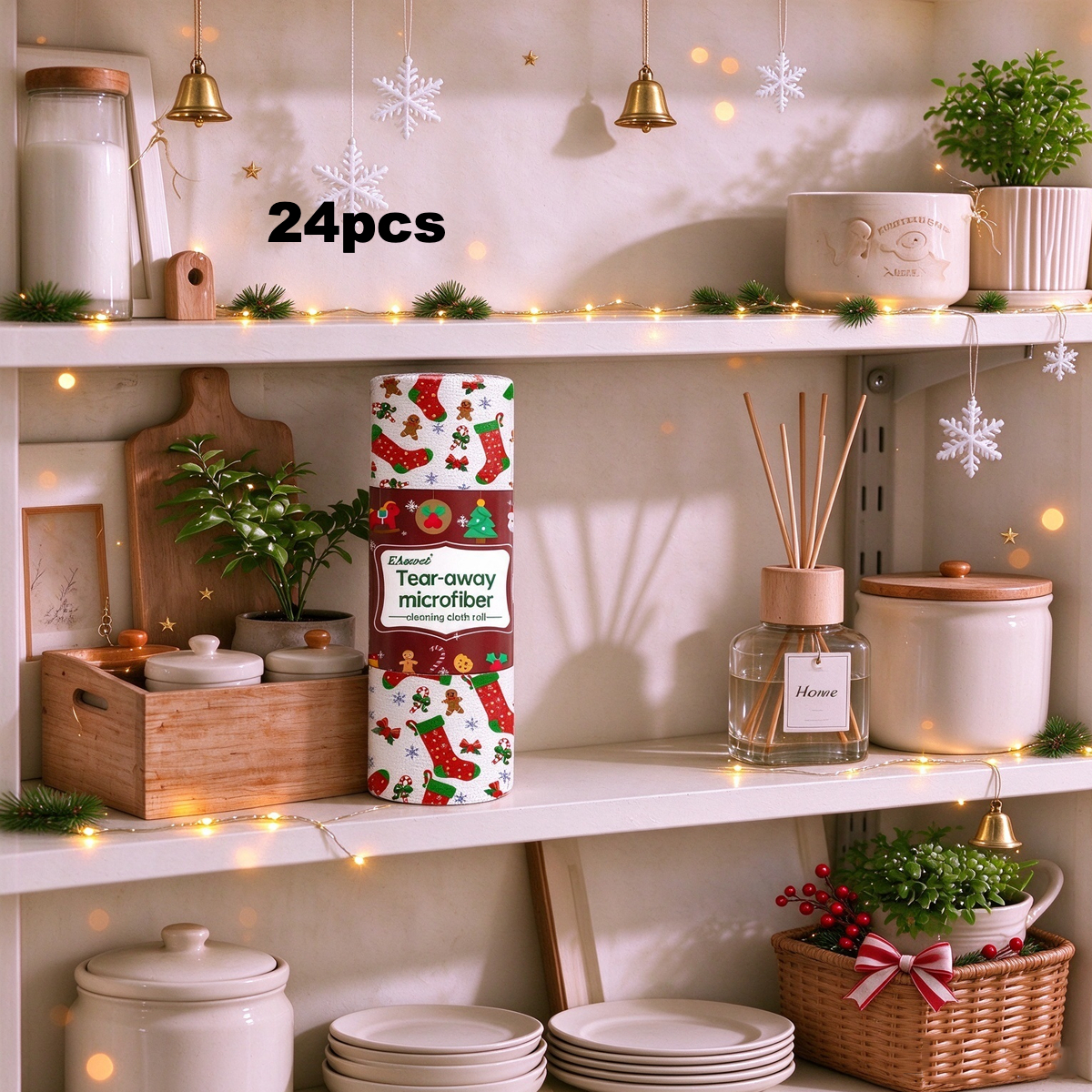 TEMU 24/54pcs Christmas Extra Large Roll Kitchen Sponge Towel, Printed Microfiber Cleaning Cloth Roll, Tear-off Microfiber Paper Towel, Reusable,