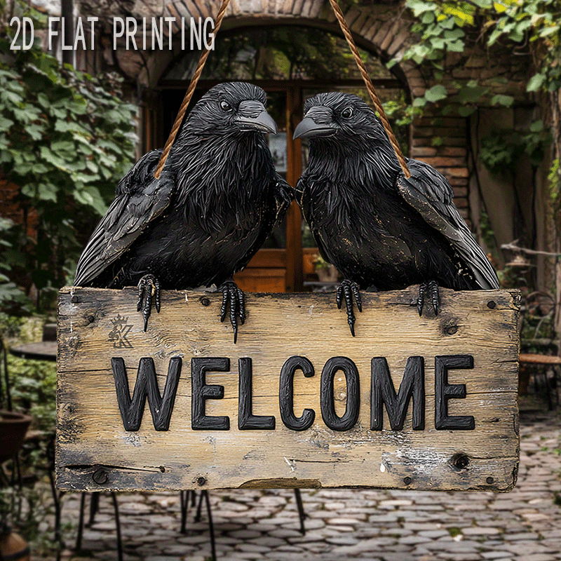 TEMU 2d Flat, 2d Plane, 2d Plane, 1pc Vintage Crow Welcome Sign - Reclaimed Wood Outdoor/indoor Wall Decor With 3d Crow Ornament, Farmhouse Porch
