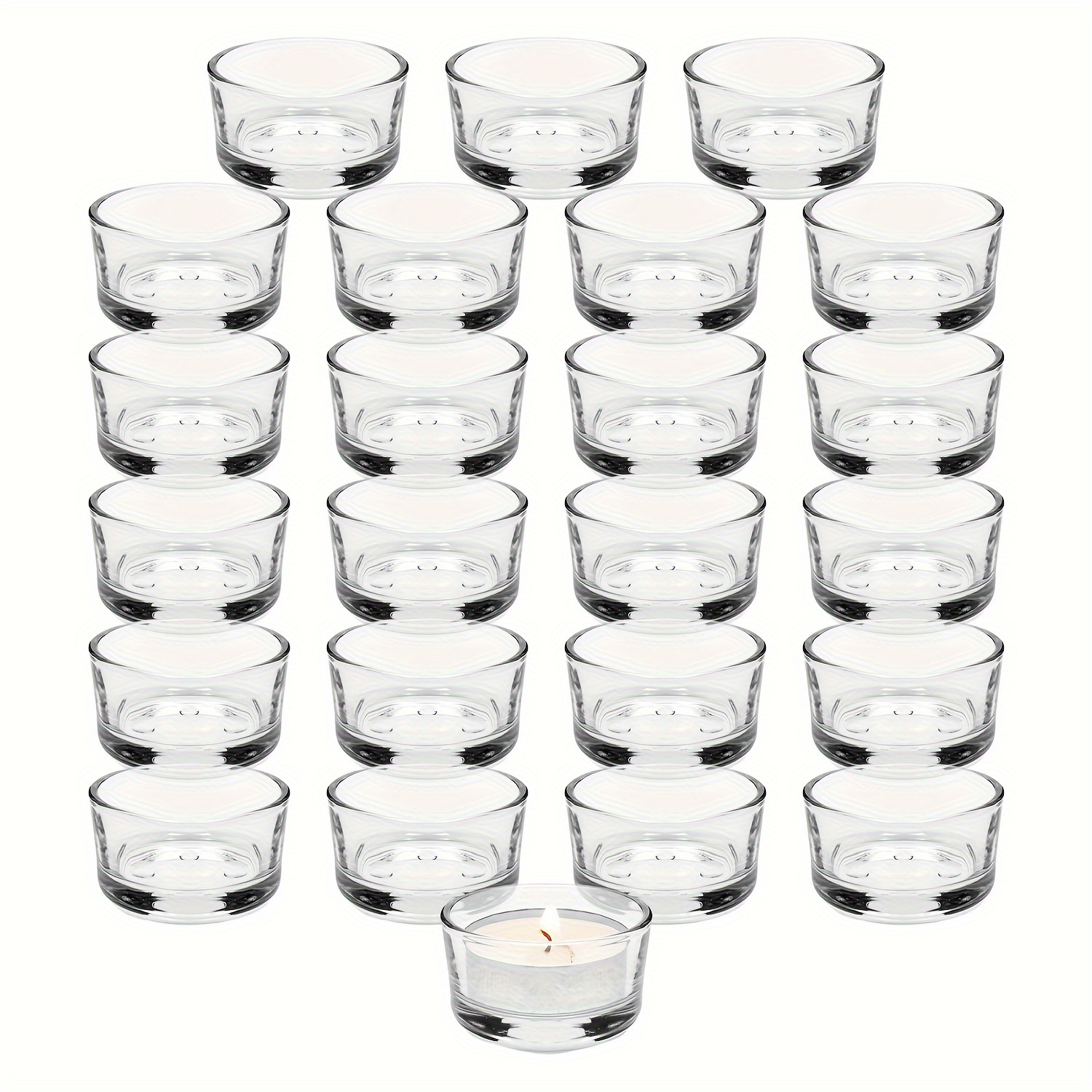 TEMU New 24pcs Elegant Transparent Glass Tea Candle Holders, 1.77inch X 0.98inch Candle Containers, Essential Props For Proposals And Dinners,