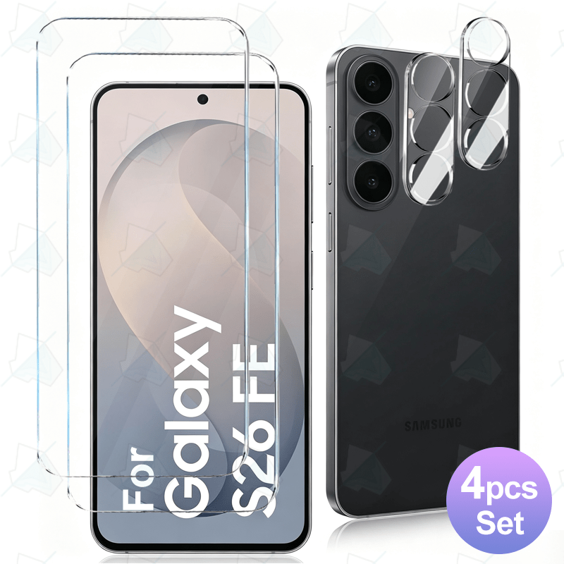 TEMU Ensemble de 4 pièces, 2 protections d'écran en verre trempé HD et 2 protections d'objectif transparentes adaptées pour Samsung Galaxy S26 FE 5G,