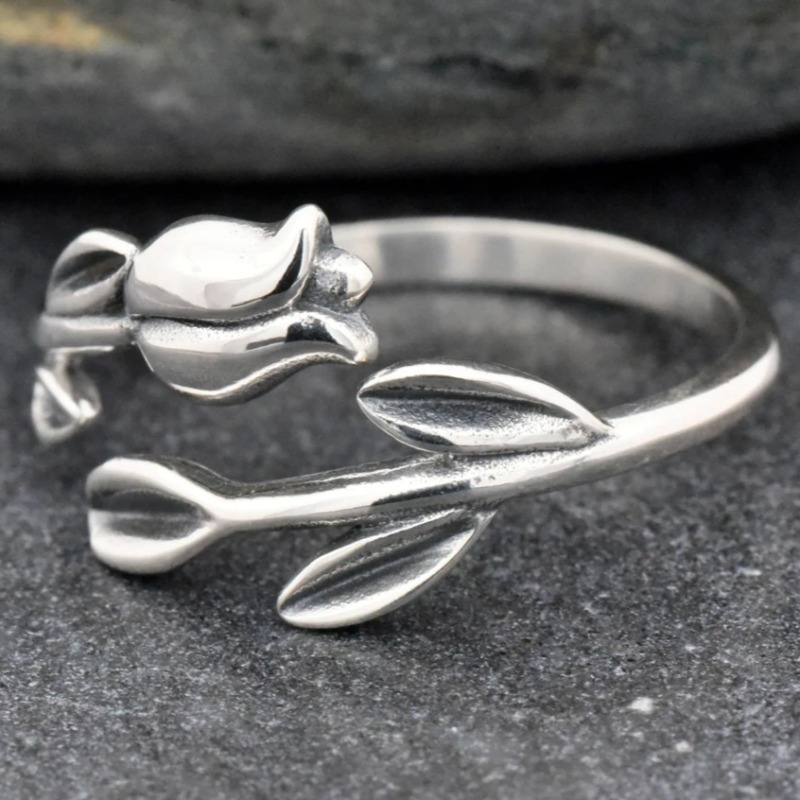 Bohemian Rose Flower Adjustable Ring, Retro Style