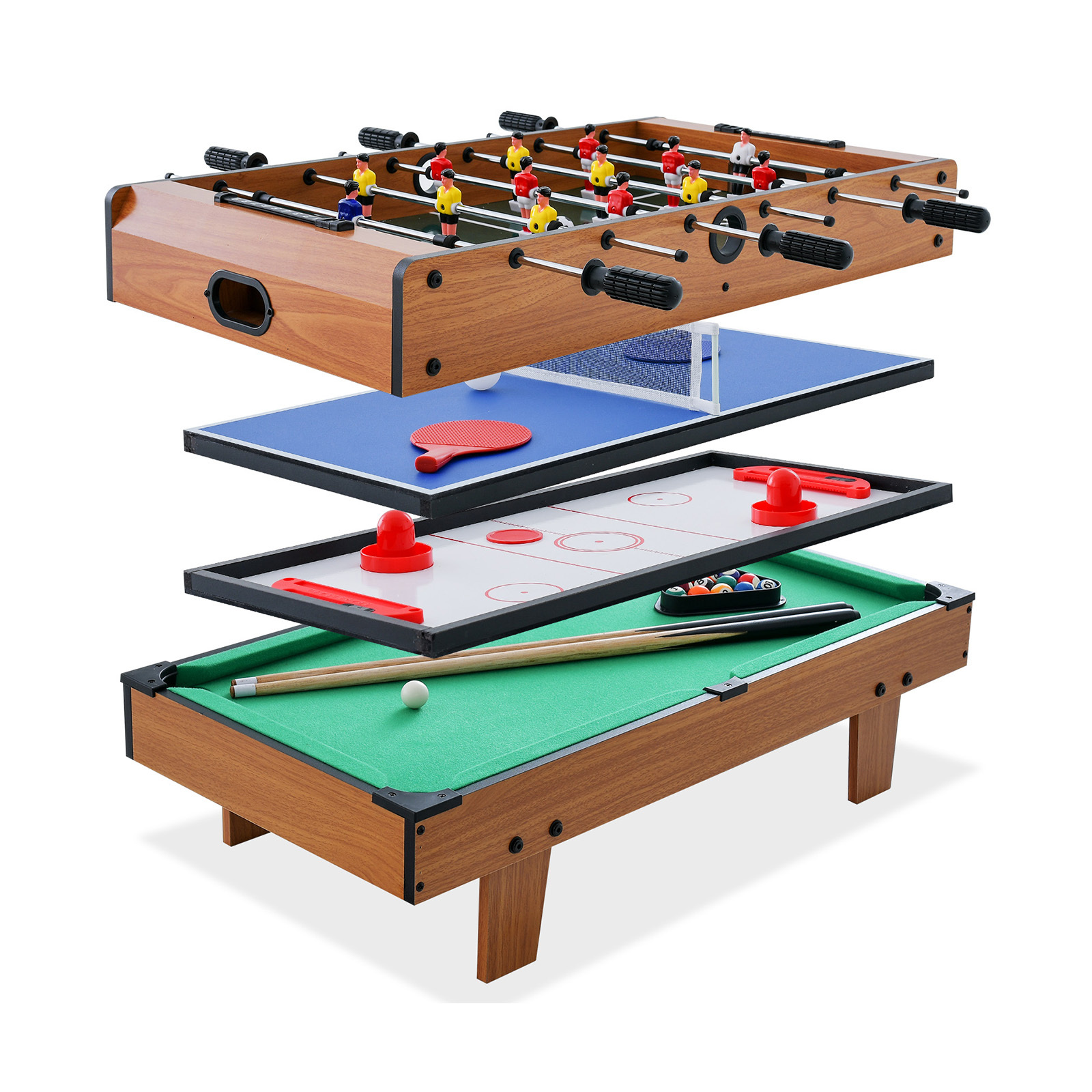 TEMU Multigot Combo Game Table Set, Wooden Billiards, Pong, Hockey Tables, Hardwood & Wood-based Panel Construction, With Complete Accessories, For 14+, No Electricity Required