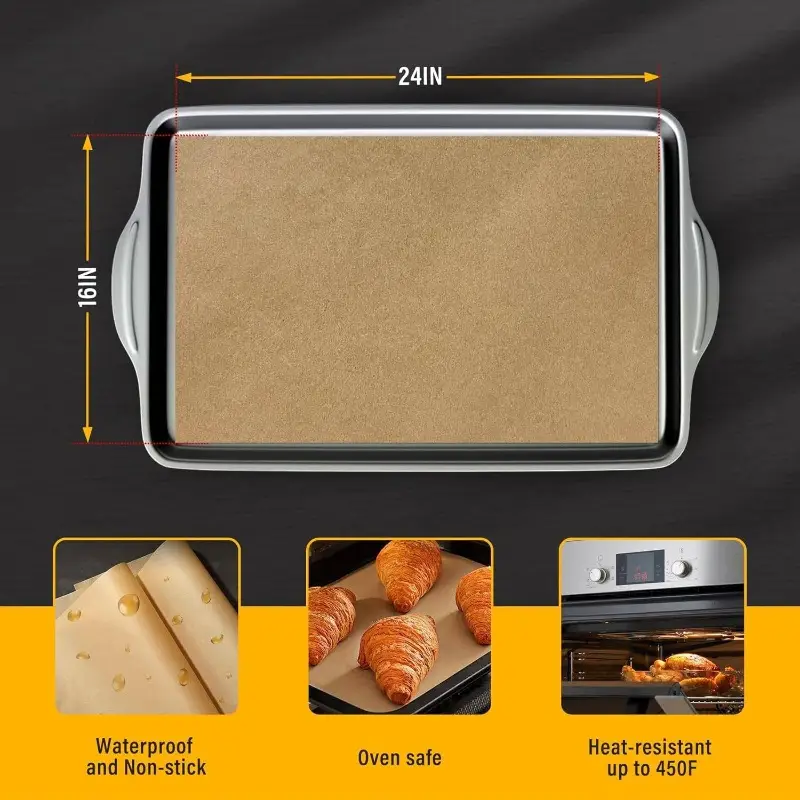 parchment paper sheets baking 16 - 24in precut non - stick parchment paper unbleached baking sheet paper air fryer, baking, grilling, steaming, oven suitable bread cake 150p Product details 1