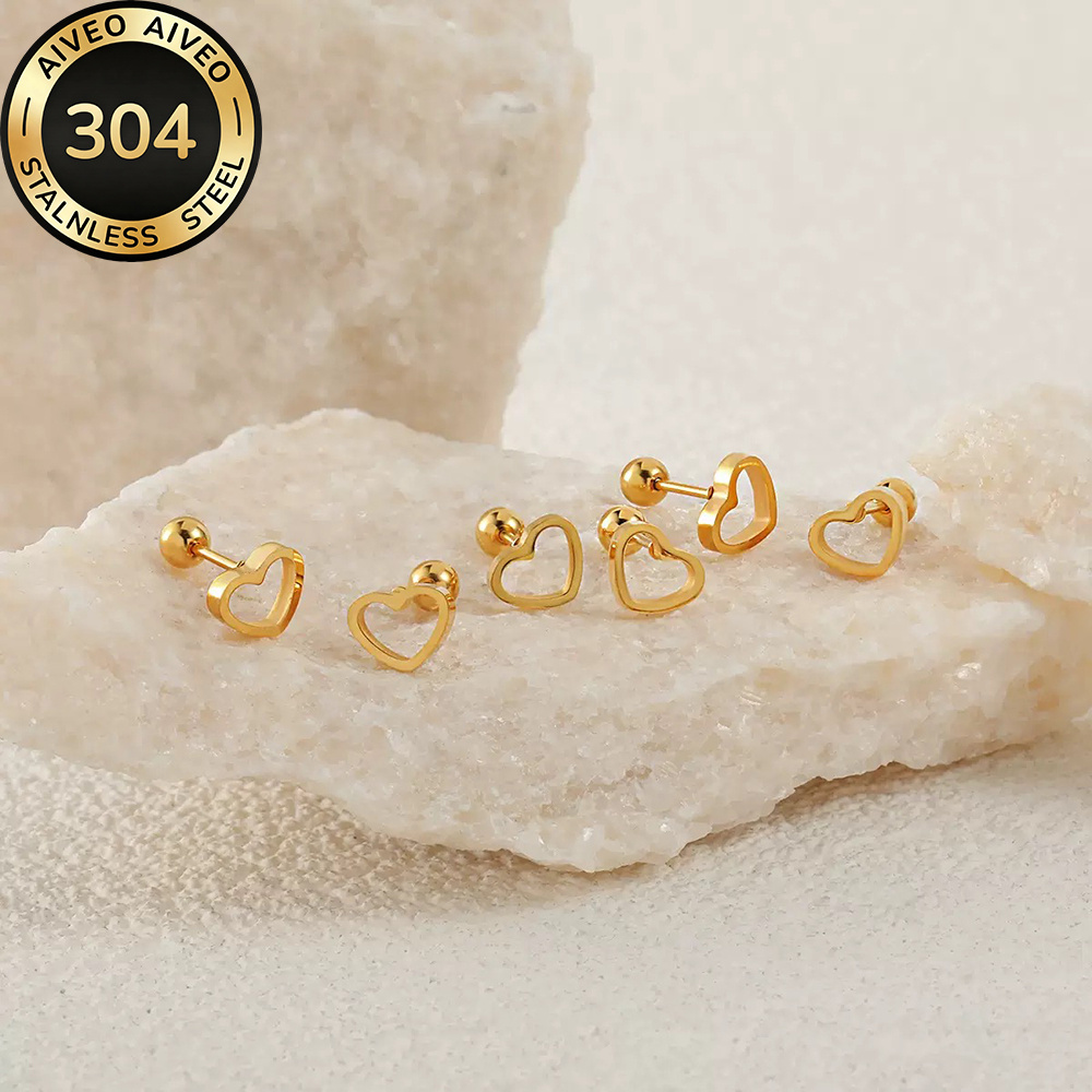 3-Pair Golden Stud Earrings Set
