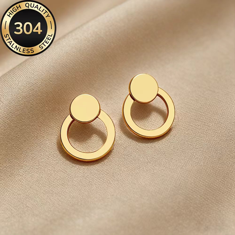 TEMU High-quality Hypoallergenic Stainless Steel Golden Stud Earrings, Fade-resistant, Simple And Elegant, Suitable For Daily Wear Or Parties, A
