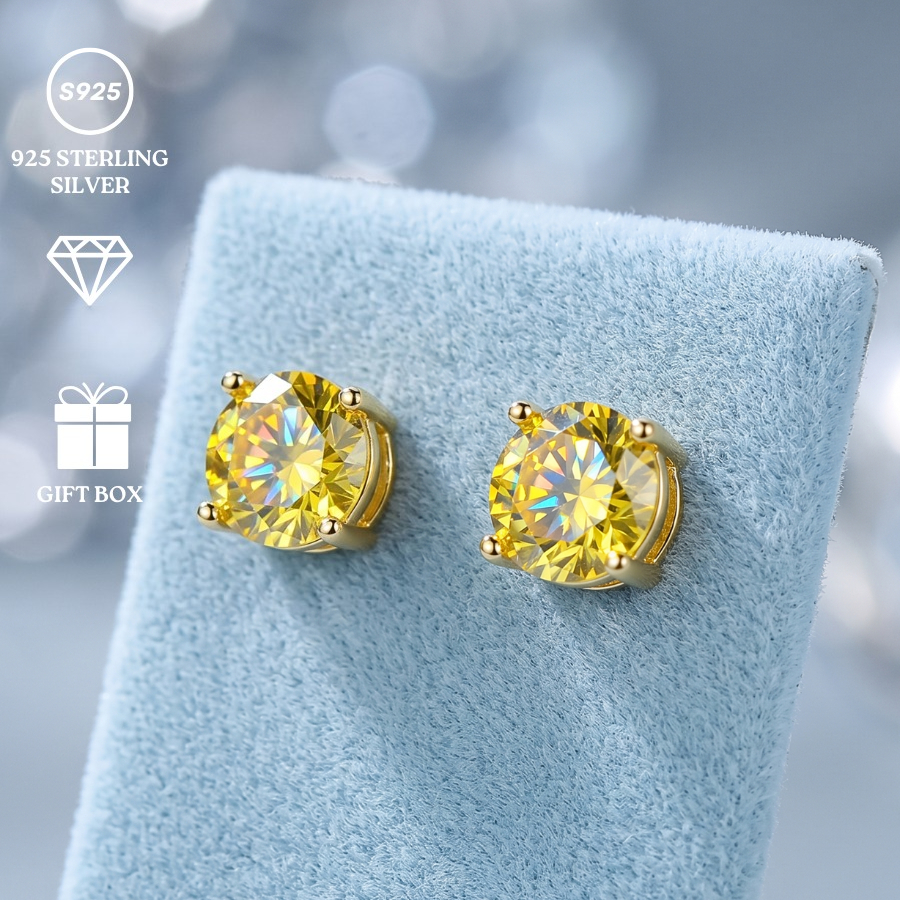 Women's 0.5/1/2/3 Carat 925 Silver Elegant Yellow Synthetic Zirconia Stud Earrings