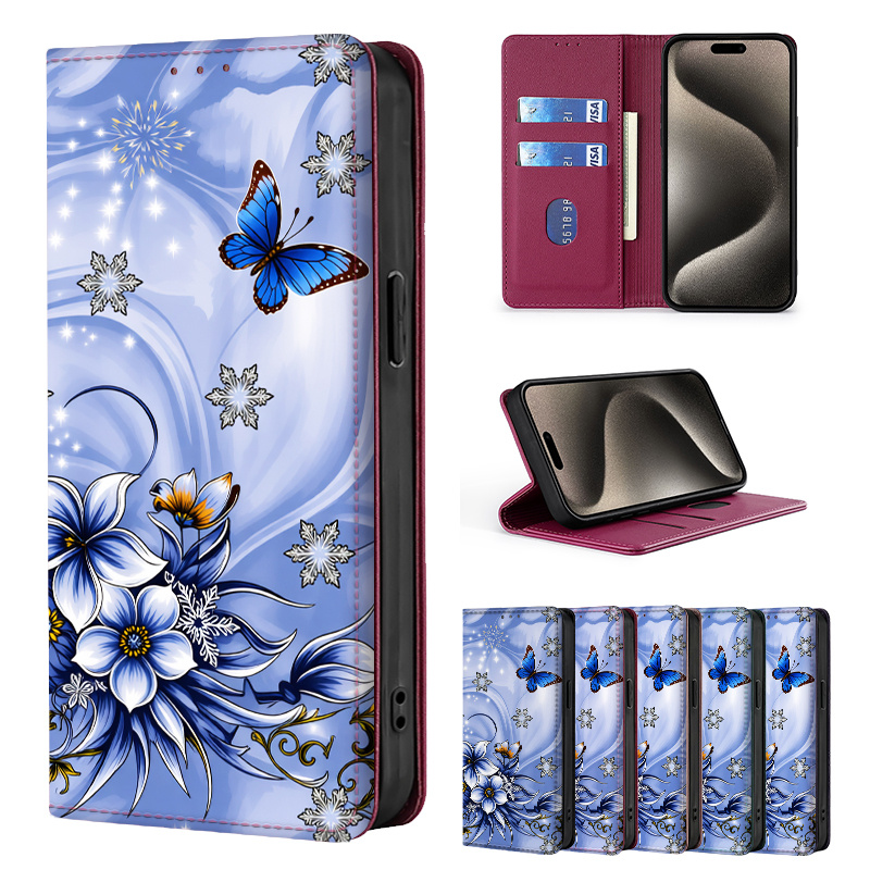 TEMU Phone Case - Colorful Painted Double-fold Edge, Faux Leather Flip Cover Creative Phone Case With Card Slot Anti-theft Stand Wallet, For Galaxy