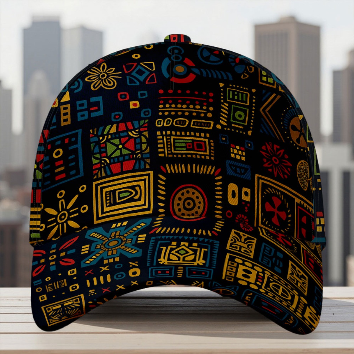 TEMU 1pc Featuring Abstract Geometric Tribal Designs, This Print Duckbill Hat Is A Durable And Breathable Headwear Option, Suitable For All And