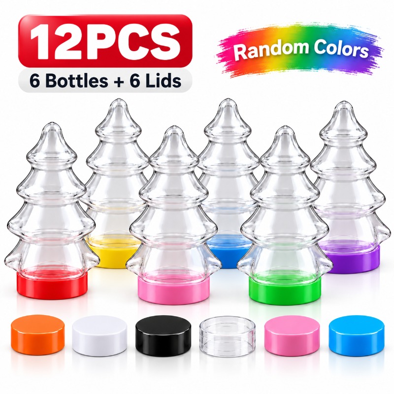 TEMU 12 flacons en plastique transparent d'arbre de Noël de 50 ml, 6 mini-bouteilles et 6 bouchons de couleur aléatoire, mignons récipients à bonbons