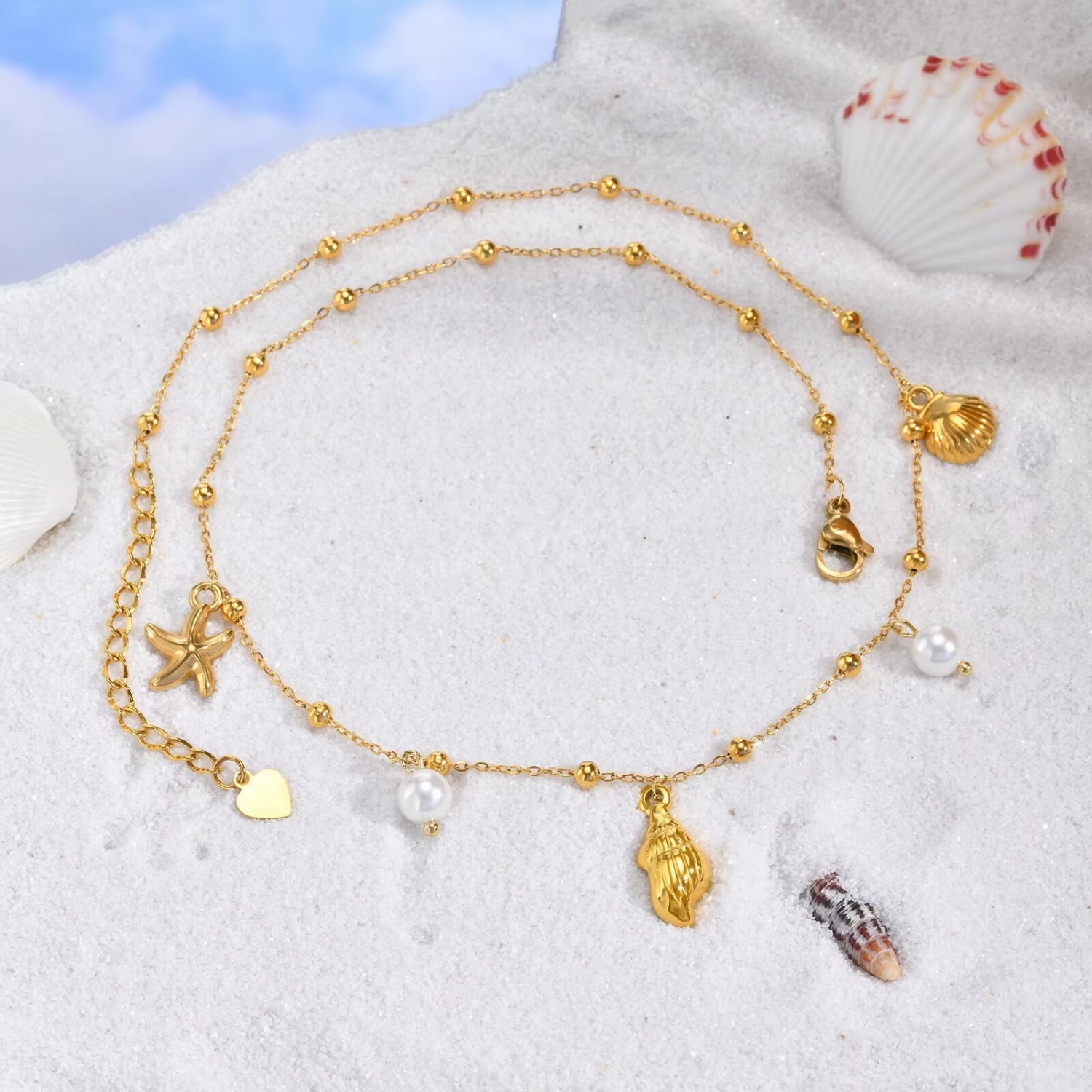 Bohemian Starfish & Seashell Pendant Necklace for Women, Beach Gift