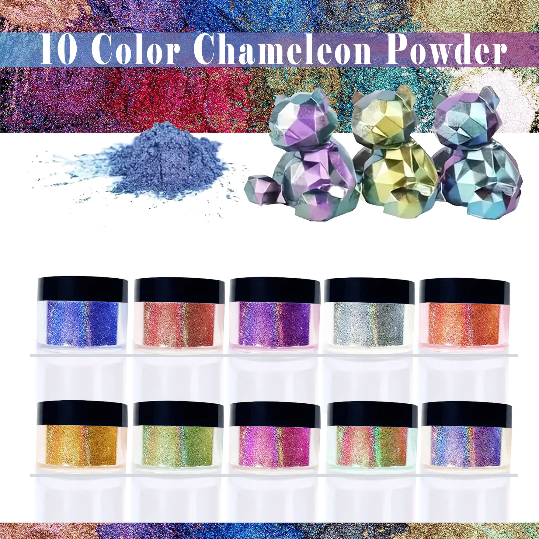 

10-color Chameleon Powder Set, 3g Each, High-quality Glitter Pigment For Diy Crafts, Candle Making, Jewelry, Coasters, Epoxy Paints, Art Projects, Acrylic Resin - Versatile Holographic Color- Powder