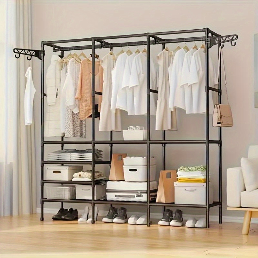 

-saving Portable Closet Organizer Shelves - , Freestanding Garment For Clothes , 66x63x14 ,