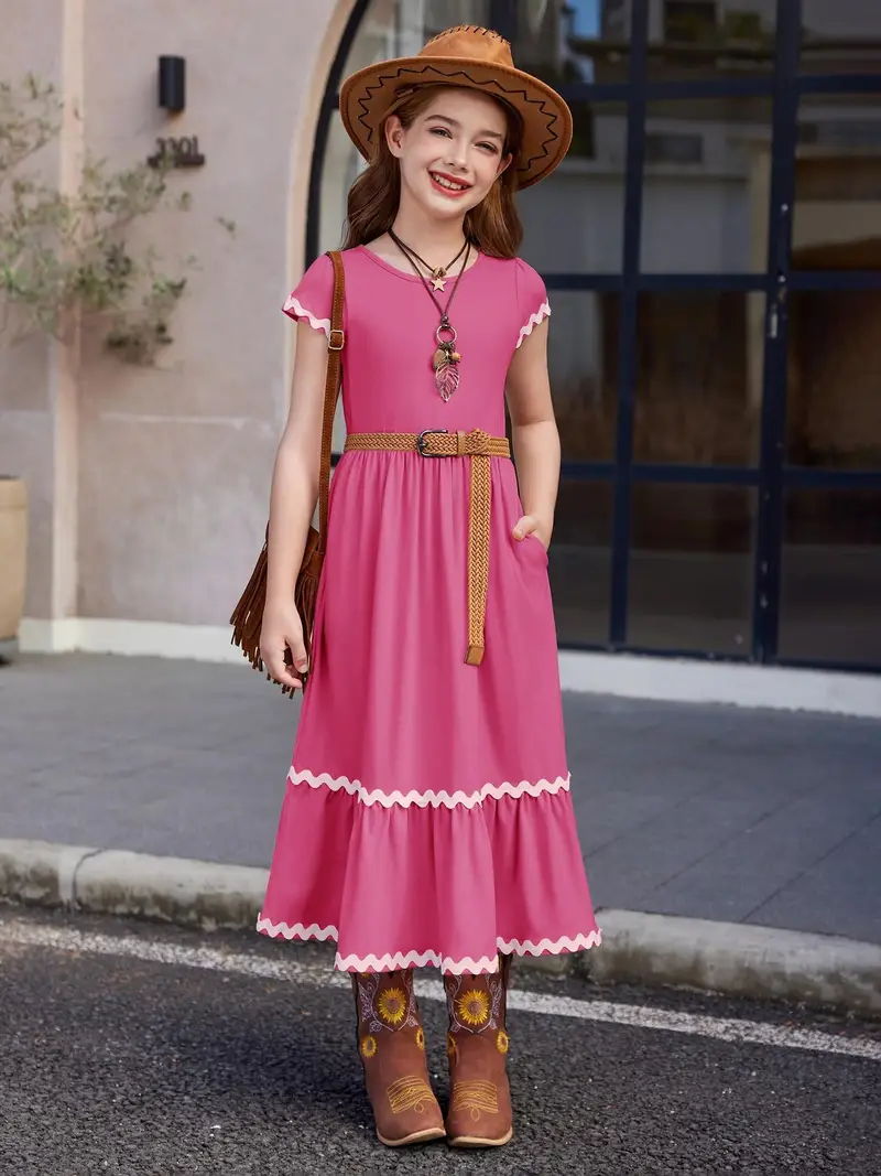 girls flowy dresses Elegant Blush Flower Girl Dress with Slit & Long Sleeves