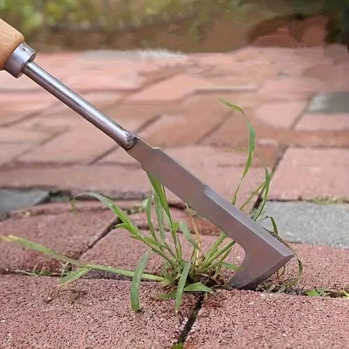 ergonomic hand weeding tool with wood handle and pure metal blade for grass cutting and road crack cleaning