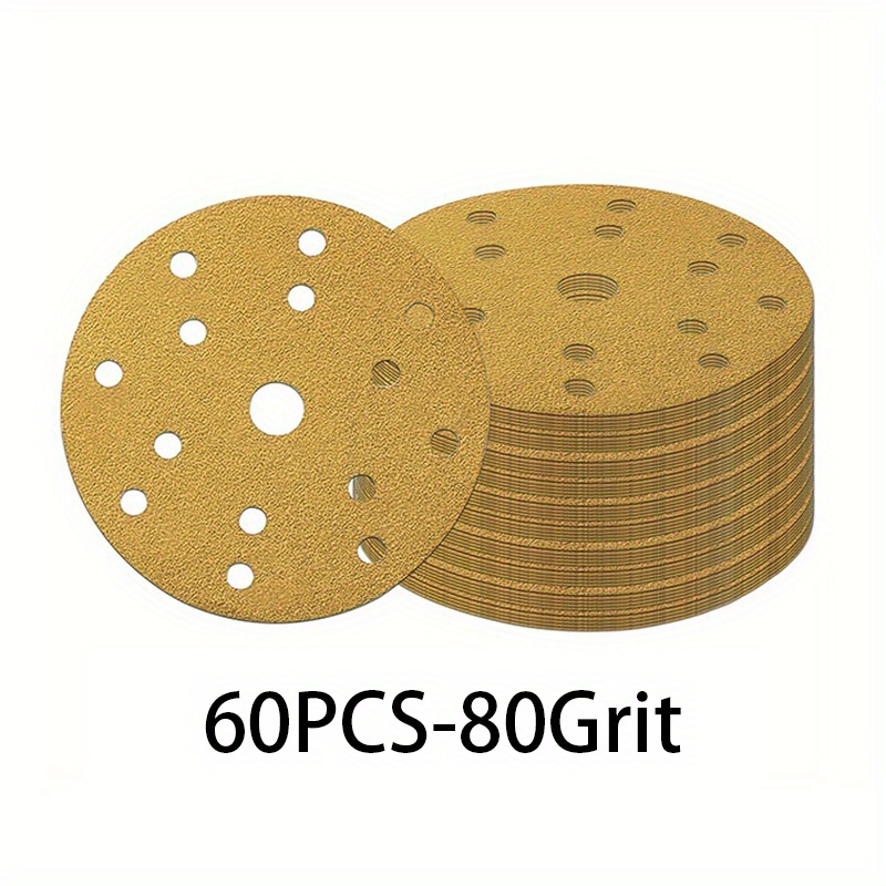 TEMU 60/61pcs 150mm Sandpaper - Grit 60/80/120/180/240/320/400 - 15 Holes - Diameter 15.24cm - Suitable For Random Orbital Sander And Oscillating
