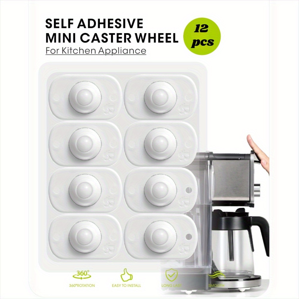 Image of 1 Set Of 12pcs Plastic Mini Casters That Can Degrees. Are Self-adhesive Appliance Sliders, To Move Kitchen Appliances Like Coffee Machines, Cookers, And Air Fryers. Suitable For Use In Restaurants.
