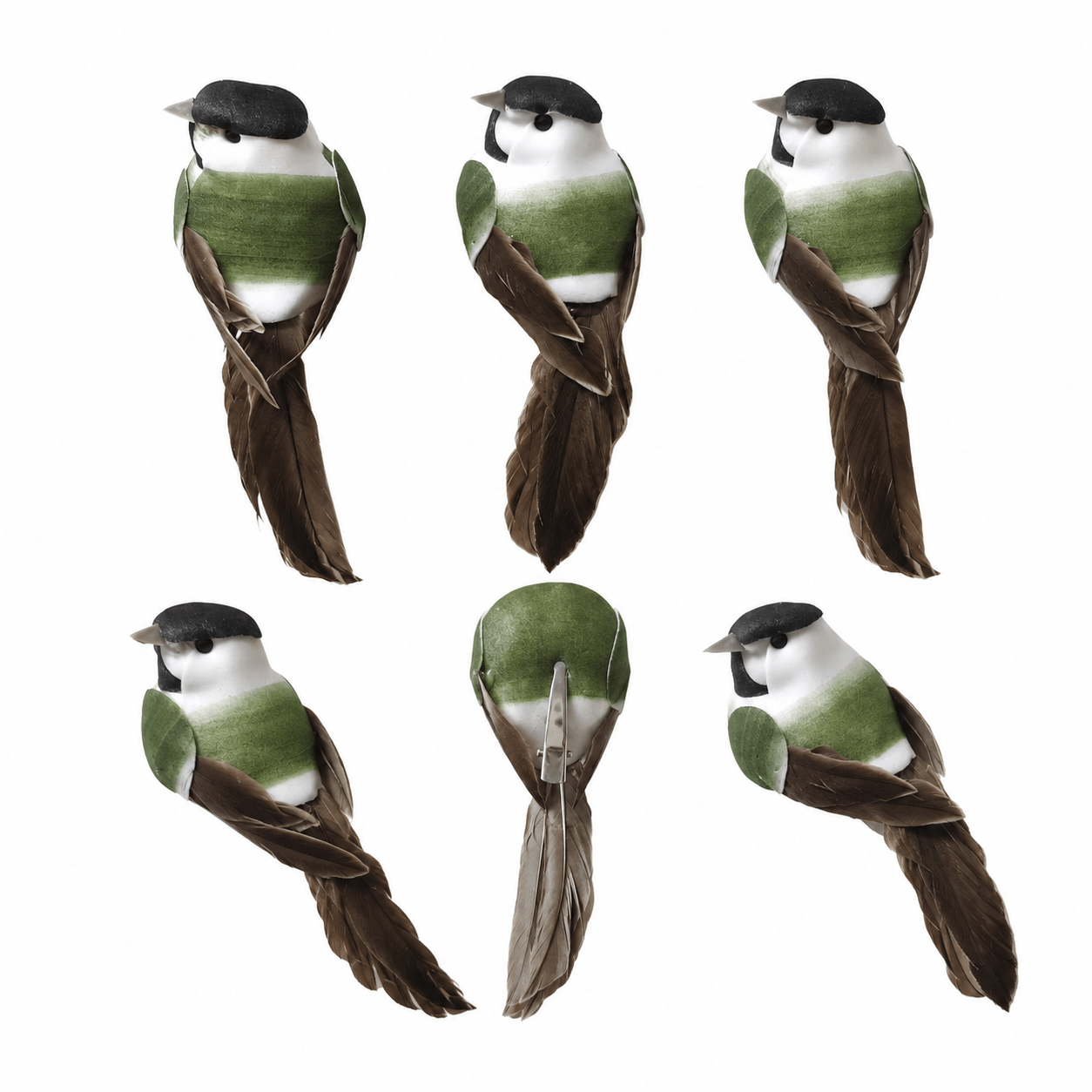 TEMU 6-pack Realistic Green Bird Decorative Clips, 10.5cm Feathered Long-tailed Bird Ornaments, Wreath Christmas Tree Floral Branches Home Garden