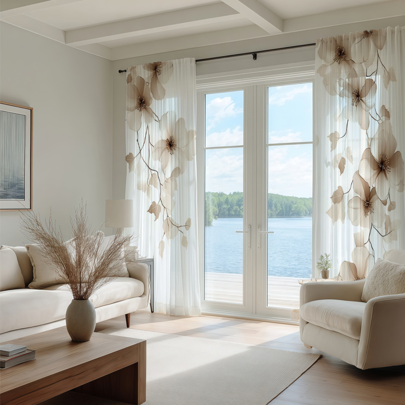 TEMU 2d Flat - 2d Flat - 2pcs Curtains, 2d , Semi-sheer Curtains - , Printed Design - Modern Home Decor & Artistic Drapes - Suitable For - Machine