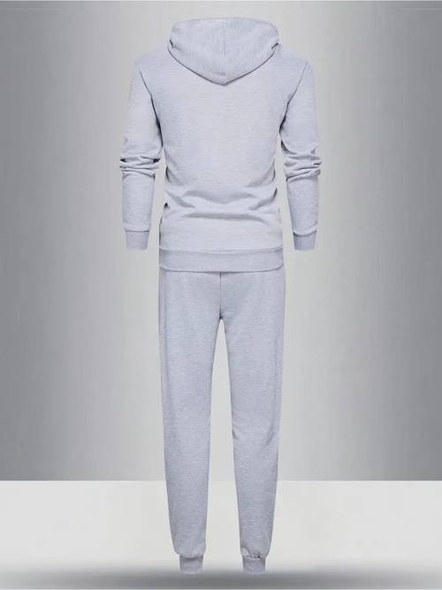 customer mens casual sports suit long sleeve hoodie and drawstring sweatpants solid color polyester blend machine washable for spring autumn