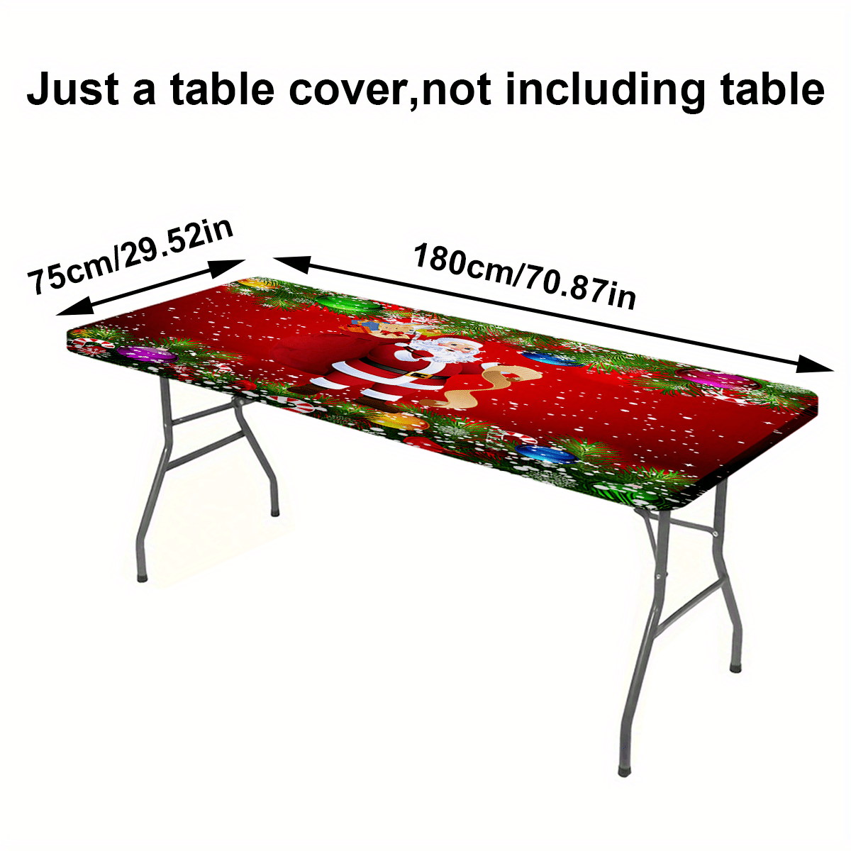 TEMU Nappe élastique 1 pièce 4/6 pieds avec image imprimée de Père Noël de Noël de félicitations, housse de table d'extérieur lavable avec bords