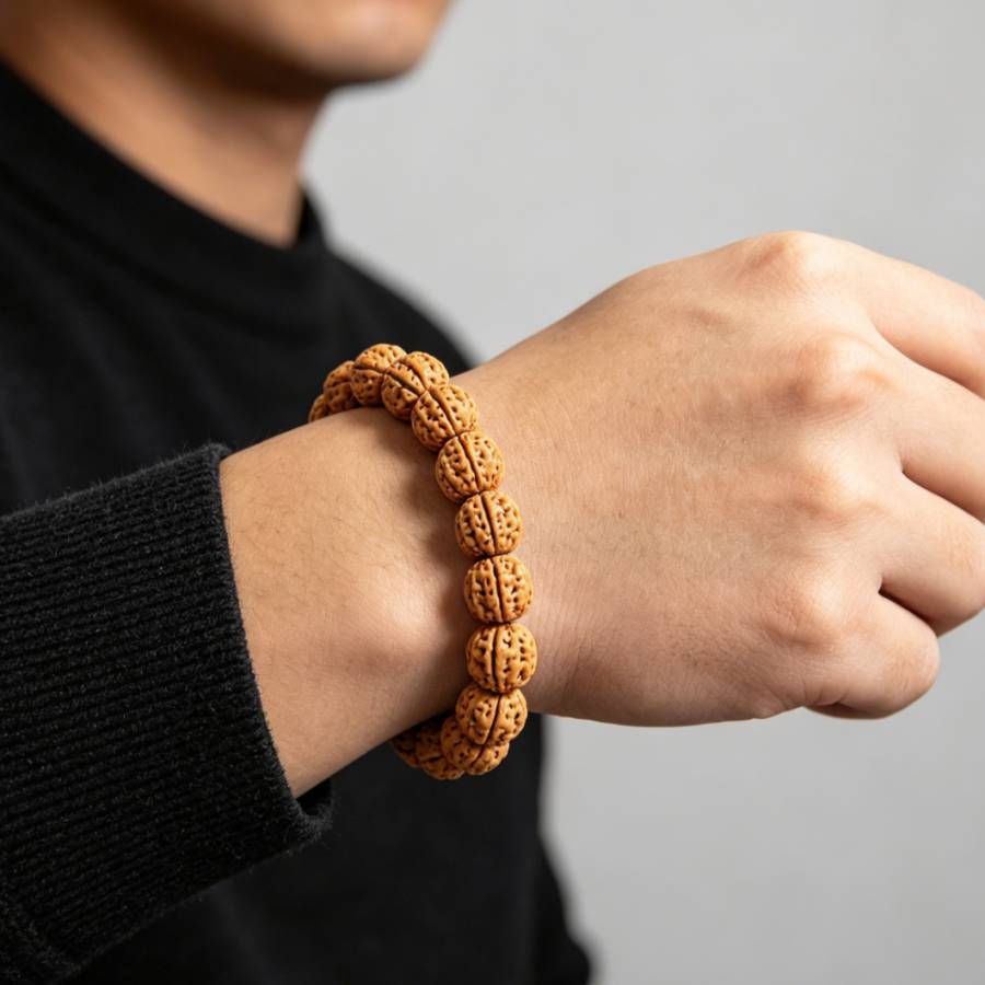 Bohemian Style Rudraksha Bead Bracelet, Handmade Natural Stone