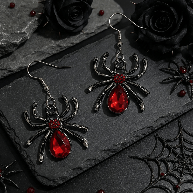Women's Gothic Style Red Bead Spider Drop Earrings