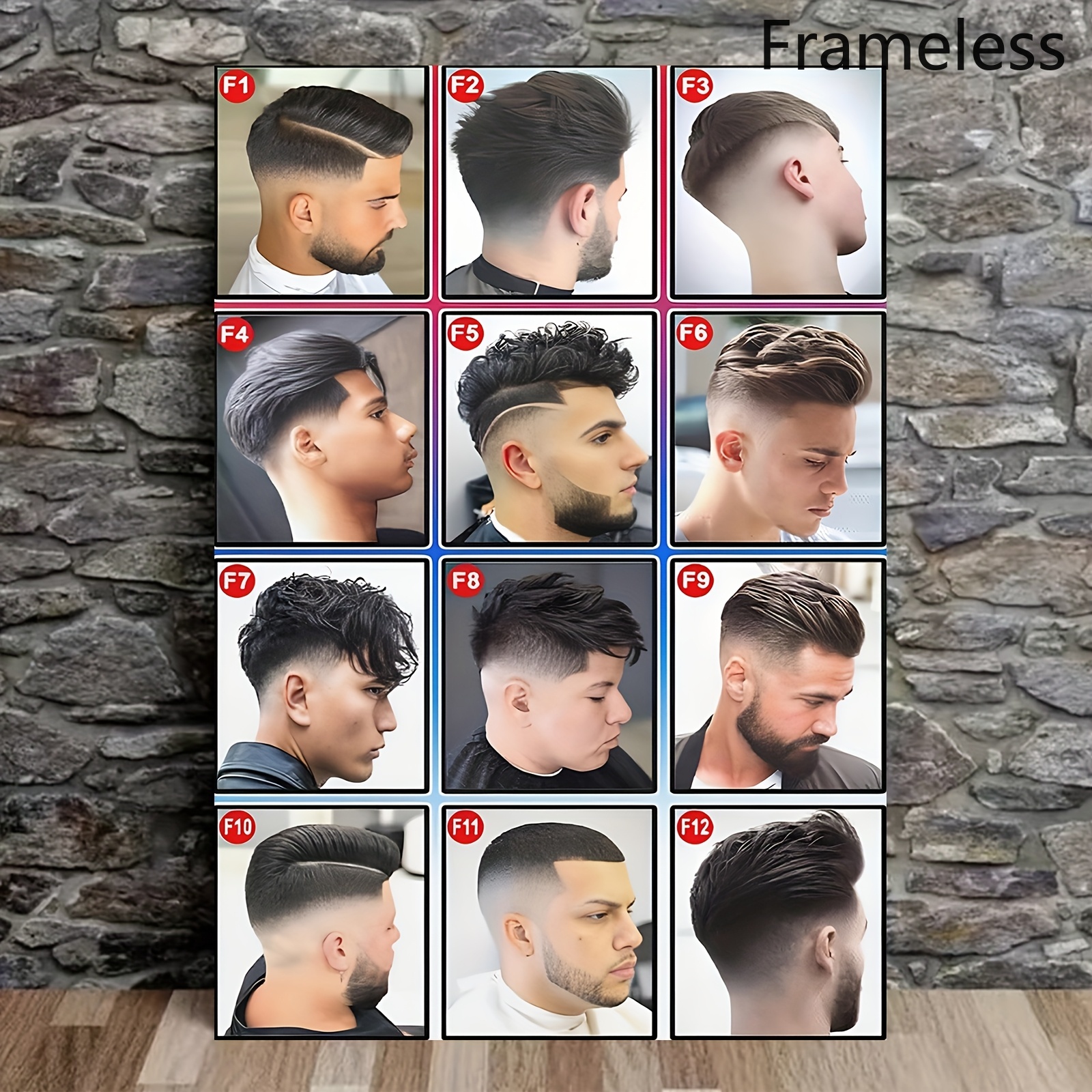 TEMU 2d Flat, 1pc Modern Barbershop Men's Haircut Canvas Poster - 12'x18' (30x45cm) Salon-inspired Decor With 13 Trendy Hairstyles (f1-f13) For Home,