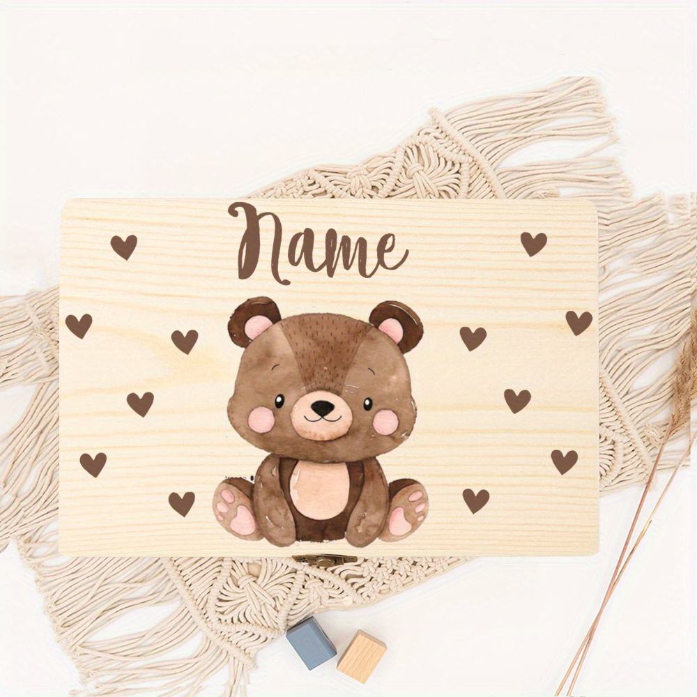 Personalized Wooden Keepsake Box, Cute Animal Print Memory Boxes Customized Name, Storage Box, Decorative Box, Treasure Box, Birthday Gift, Shower Gift, Room Decoration
