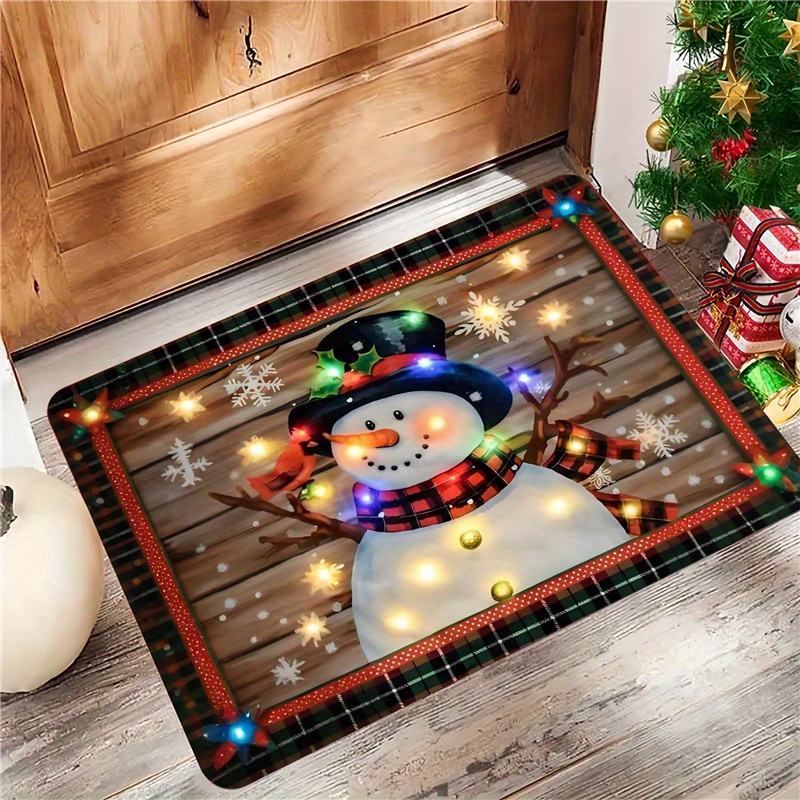 TEMU 1pc Of Christmas-themed Snowman Welcome Mat Suitable For Indoor And Outdoor Use. Ideal For Kitchens, Homes, Offices, Laundry Rooms, And
