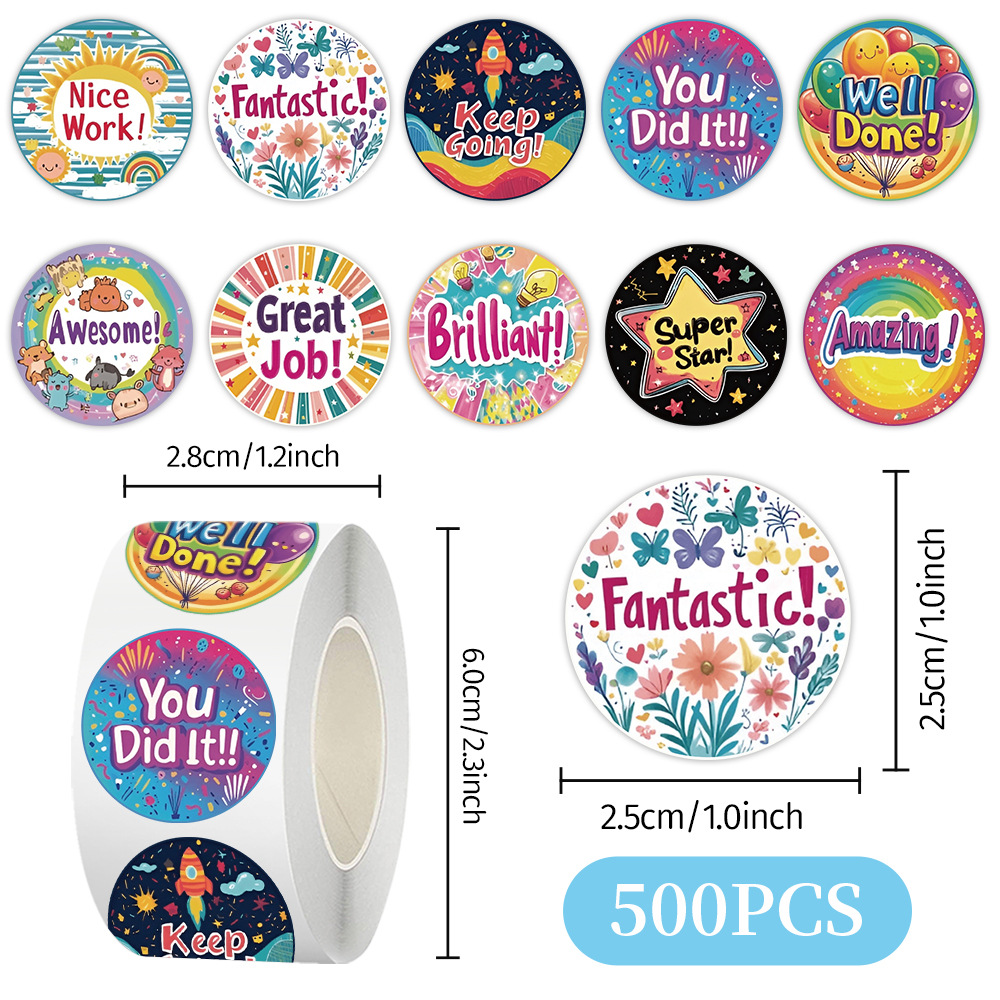 TEMU 500pcs Vibrant Colorful Round Reward Roll Stickers, Great For Teacher Stickers And Classroom Incentive Labels, Planner Additions And Office