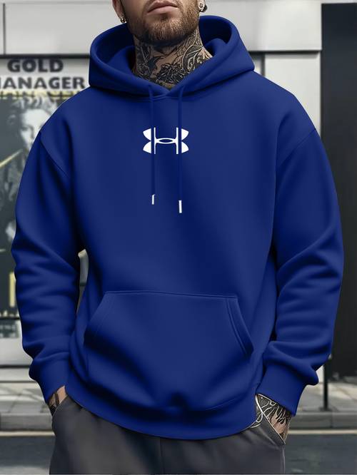 print with kangaroo pocket and drawstring stylish multifunctional long sleeve hooded sweatshirt fall winter casual top