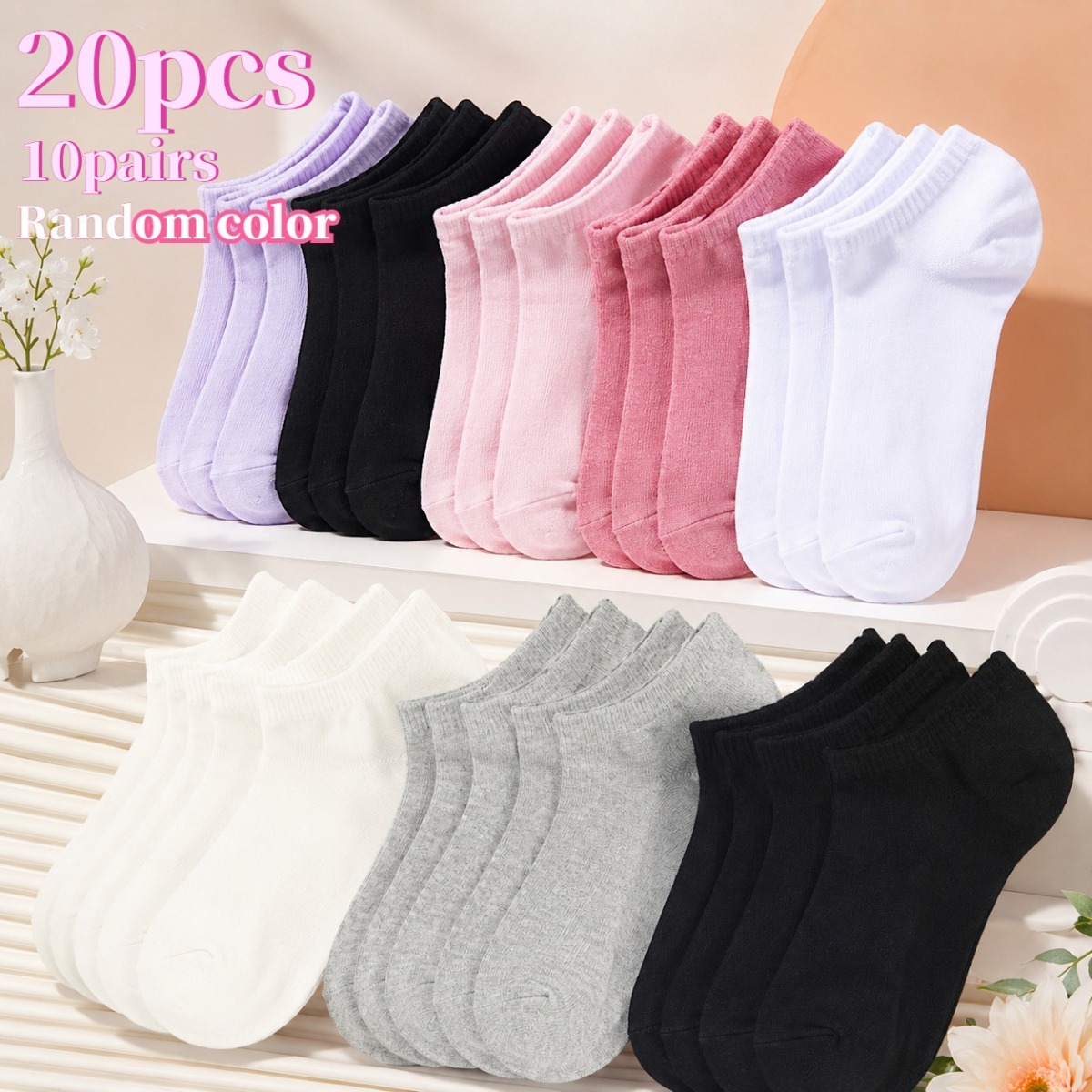 TEMU 10 Paires de Chaussettes Couleurs Aléatoires - Unisexe Printemps Été Fines Respirantes Couleurs Mélange Aléatoire Mode Chaussettes Courtes,