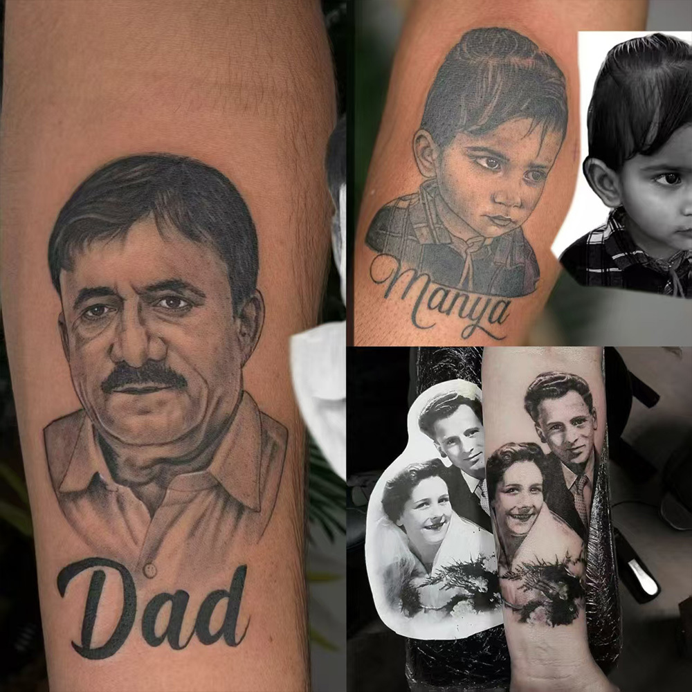 TEMU [custom] Tattoo Stickers Family Gathering Party Gift Pixelated Photo Customization Black And White Sketch Style Suitable For Parents And Elders