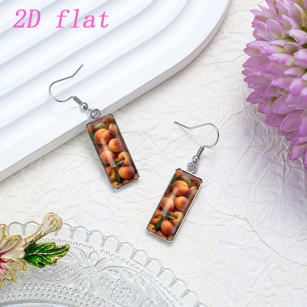 Fresh Apricot Fruit Pattern Time Gem Glass Rectangle Earrings