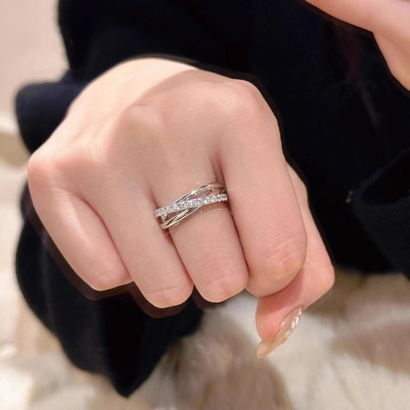 TEMU 1pc Three-loop Twisted Ring For Women, Cross-stacked With Micro-sparkling Pavé, Featuring A Bright, Light-luxury, High-end Finish. This Index