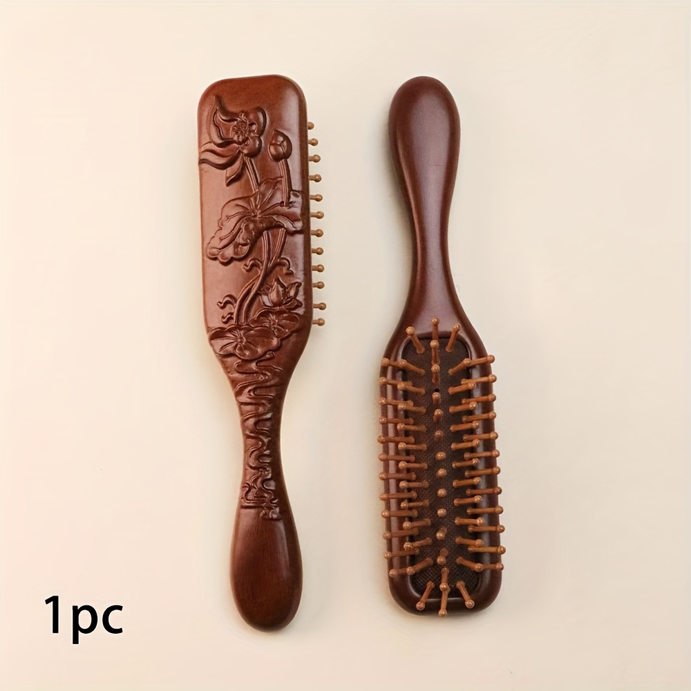 TEMU 1 Pair Sandalwood Air Cushion Massage Combs For Long Hair - Plastic Bristle, Scalp Stimulating, Hairbrush, Suitable For All Hair Types, Portable Design For Home Use