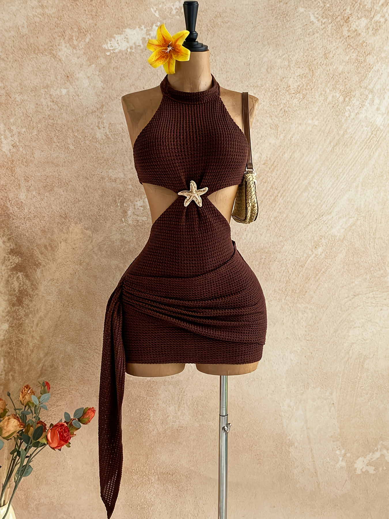halter hollow dress Sexy Gold Yellow Halter Hollow V-neck Side-slit Mermaid Long Prom Dres   SposaBridal