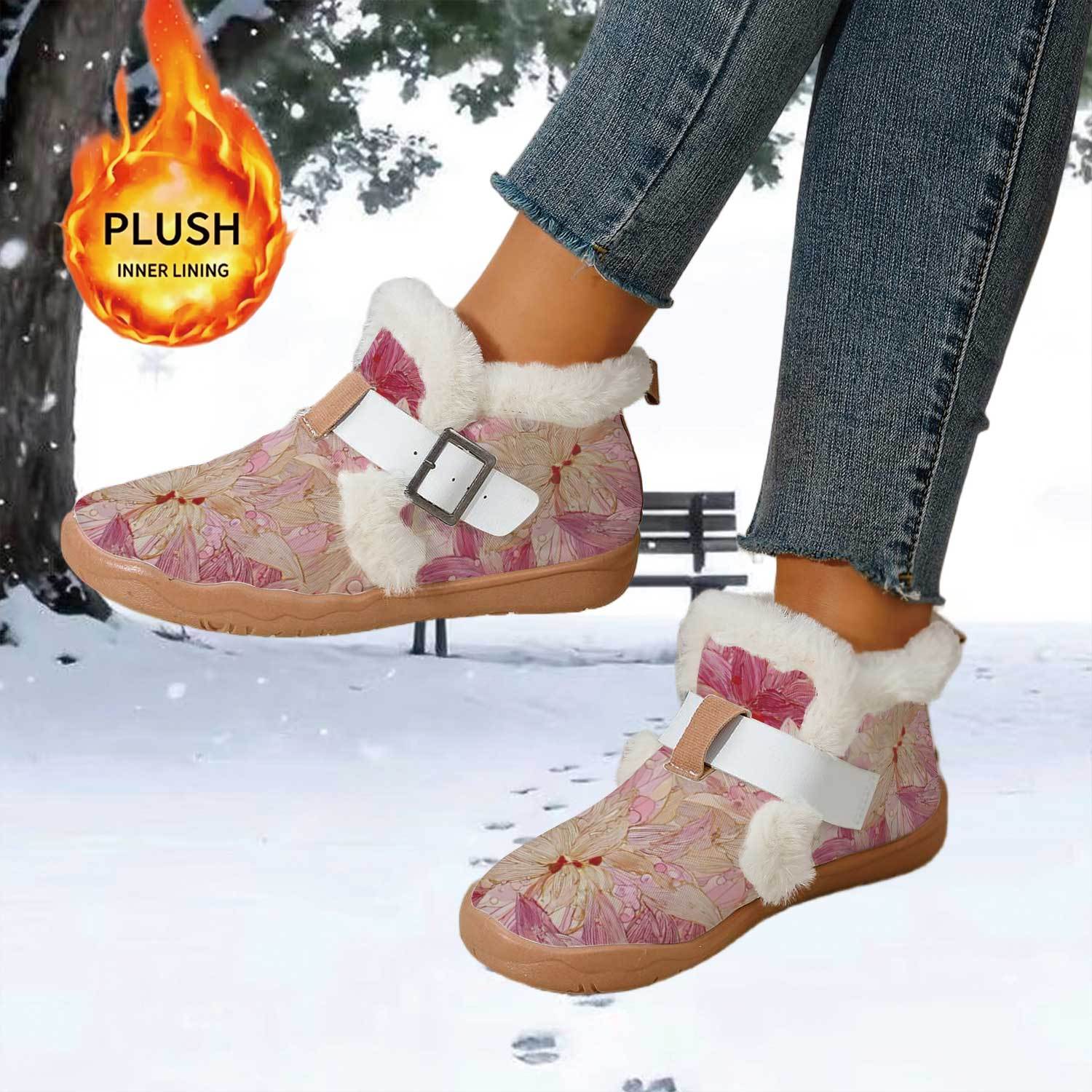 TEMU Winter Warm Snow Boots, Fleece-lined Comfortable Short Boots, Printed Retro Flat Boots, Outdoor Casual Cold-proof Shoes, Women's Fashionable