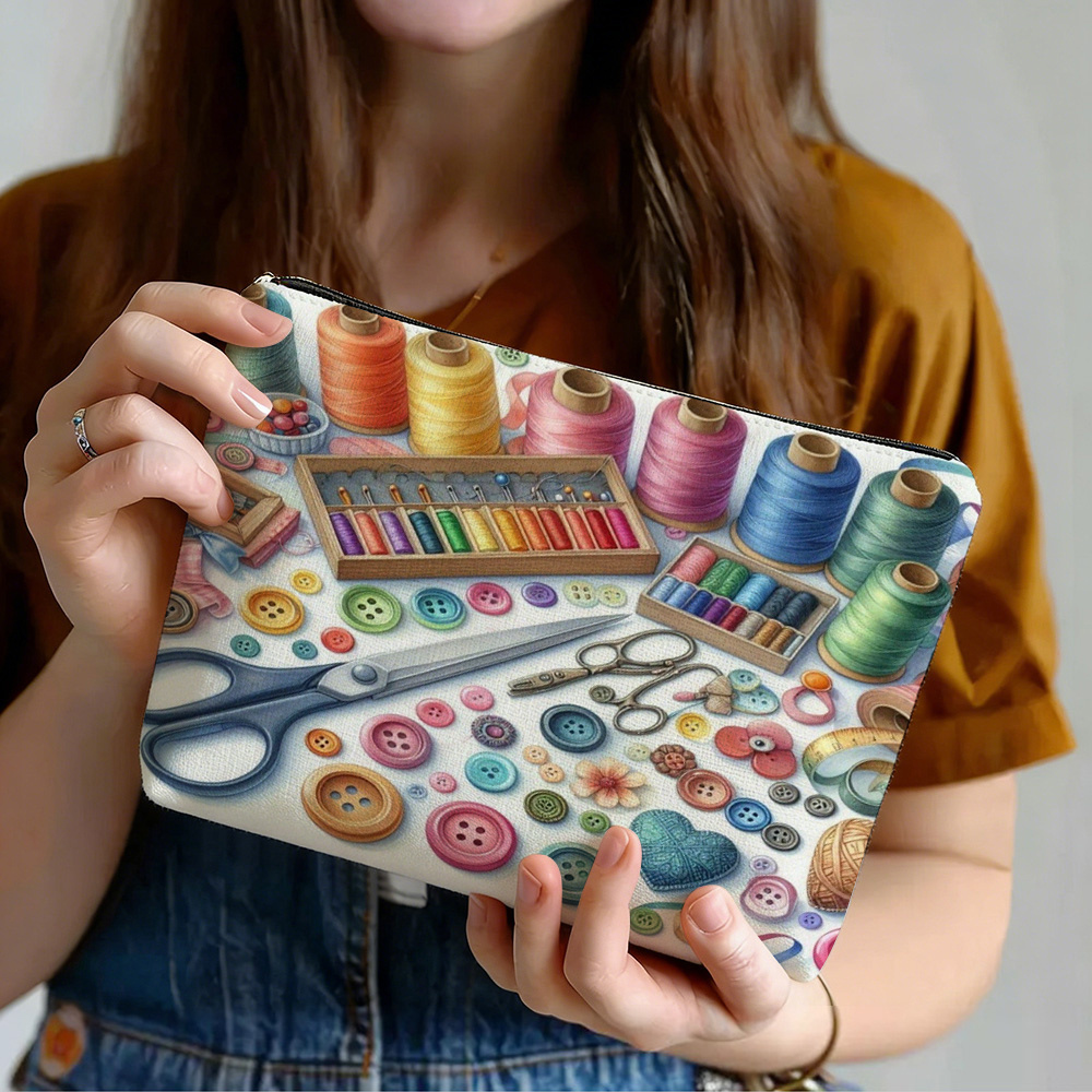 TEMU 1 Nouveau Sac de Rangement pour Outils de Couture à Couleurs Déployées et Boutons, Fond Beige Ciseaux de Tailleur Peints à , Boîte de Couture,